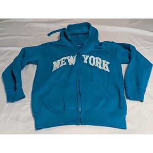 Knight New York Zip Up Hoodie  Small Blue Good Spellout U.S.A-31 Sweatshirt